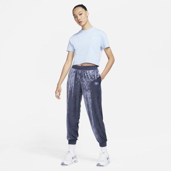 Nike Sportswear Women's Velour Pants/Joggers |Color: Thunder Blue/White|NEW/NWOT - Picture 1 of 14
